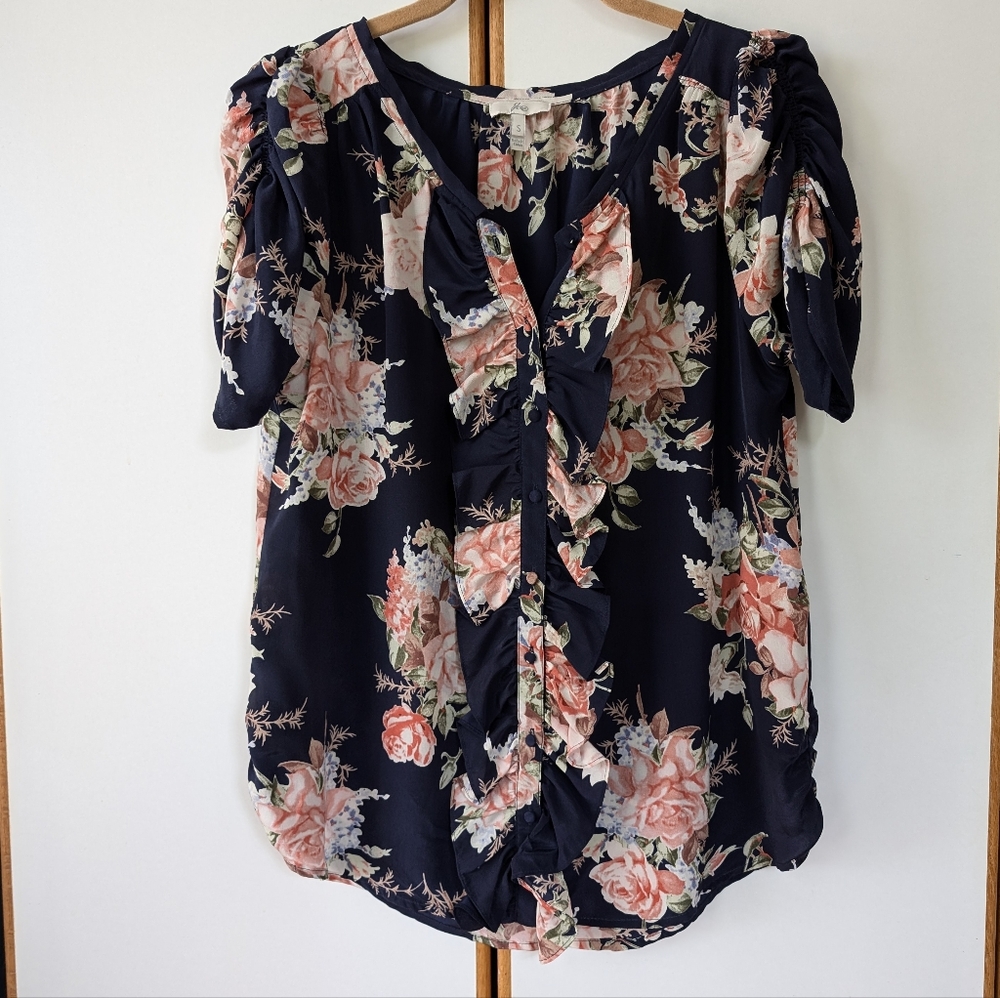 NWOT Joie Edita Silk Floral Ruffle Button Down Short S